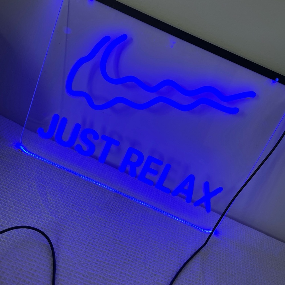 Blue Neon 'Just Relax' Sign 16” by 12” USB no block included adjustable bright - Picture 4 of 16